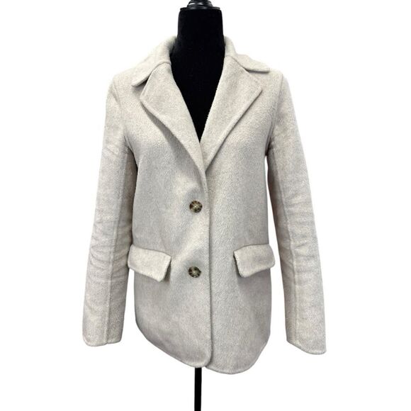Abercrombie & Fitch Wool-Blend Blazer Coat Beige Small Button Front Jacket - Picture 4 of 14